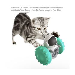 Brand new Astronaut Cat Feeder Toy - Interactive Cat Slow Feeder Dispenser with Leaky Treat Design - Non-Tip Puzzle for Active Play (Blue)  Whitestone