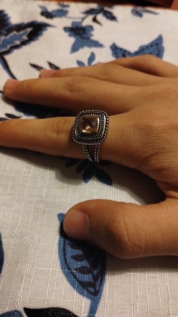 Almond Amber Sterling Silver 14 Carrot Gold Trim Ring