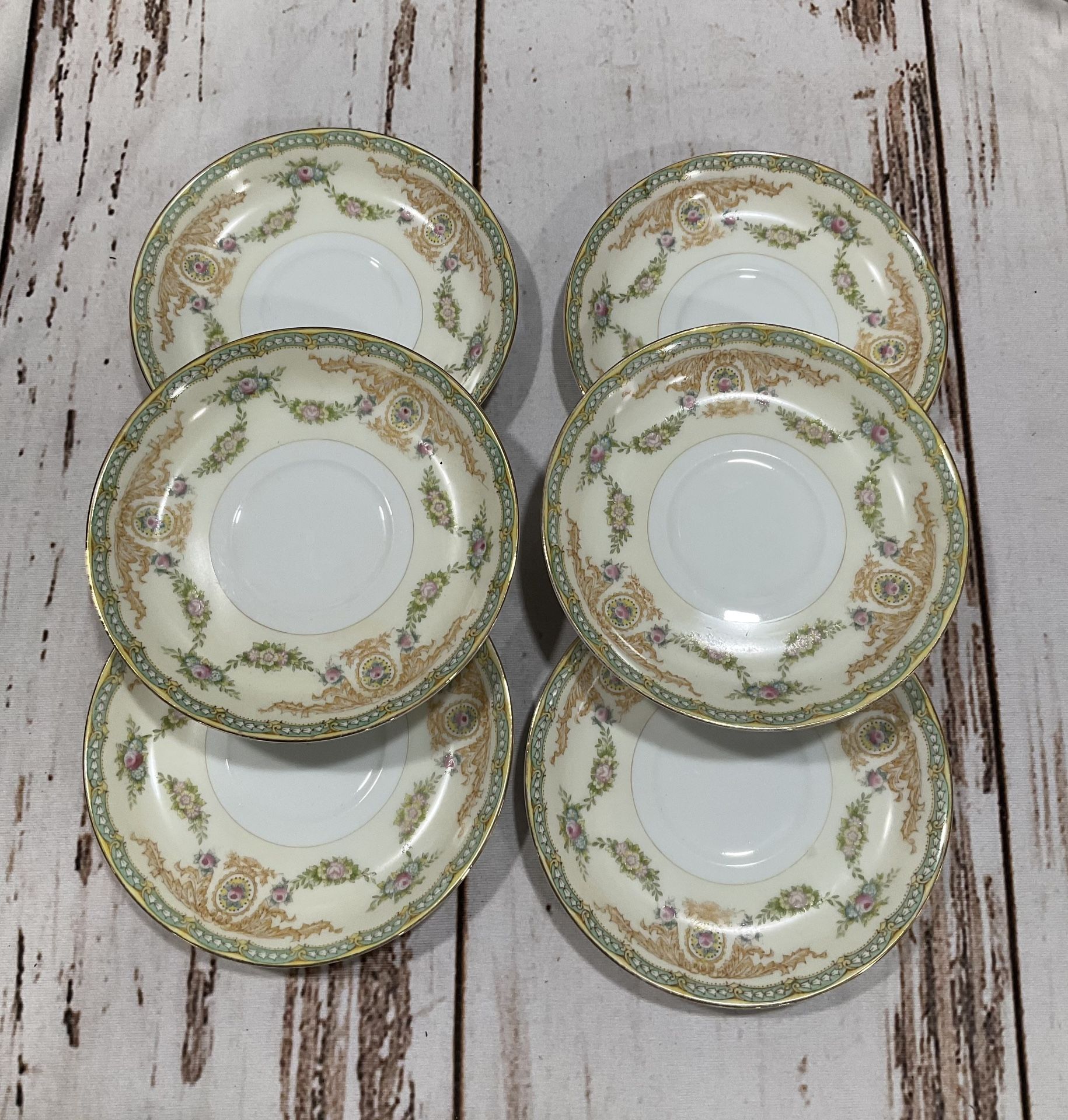 SIX MEITO CHINA MADE IN JAPAN TRIANON SAUCERS BY NORITAKE