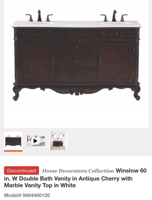 Home Decorators Collection Winslow 60" Double Vanity in Antique Cherry with Marble white top