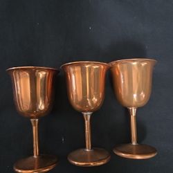 Vtg 3 Small Goblet Cups approx 3 1/2" Copper  (shot glass size 1 oz) Drink