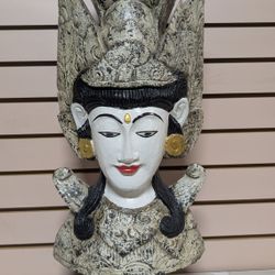 Asian Goddess Bust Sculpture Decorative Resin Statue Hand Painted Table Display
