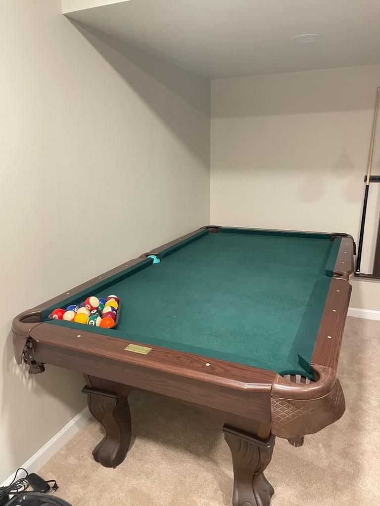 Barrington Billiards 90" Ball and Claw Leg Pool Table with Cue Rack, Dartboard Set, Green
