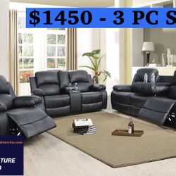 Brand New 3PC Reclining Sofa Loveseat Chair Set 
