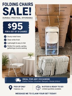 New in Box Folding Chairs - $95 for set of 10