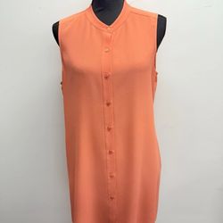 Eileen Fisher Orange 100% Silk Button Up Tunic Tank Top Shirt Sleeveless XS extra small