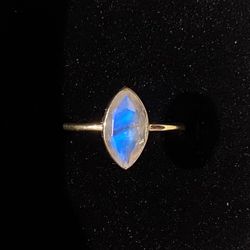 Natural Moonstone Gold Ring 925 Sz 7