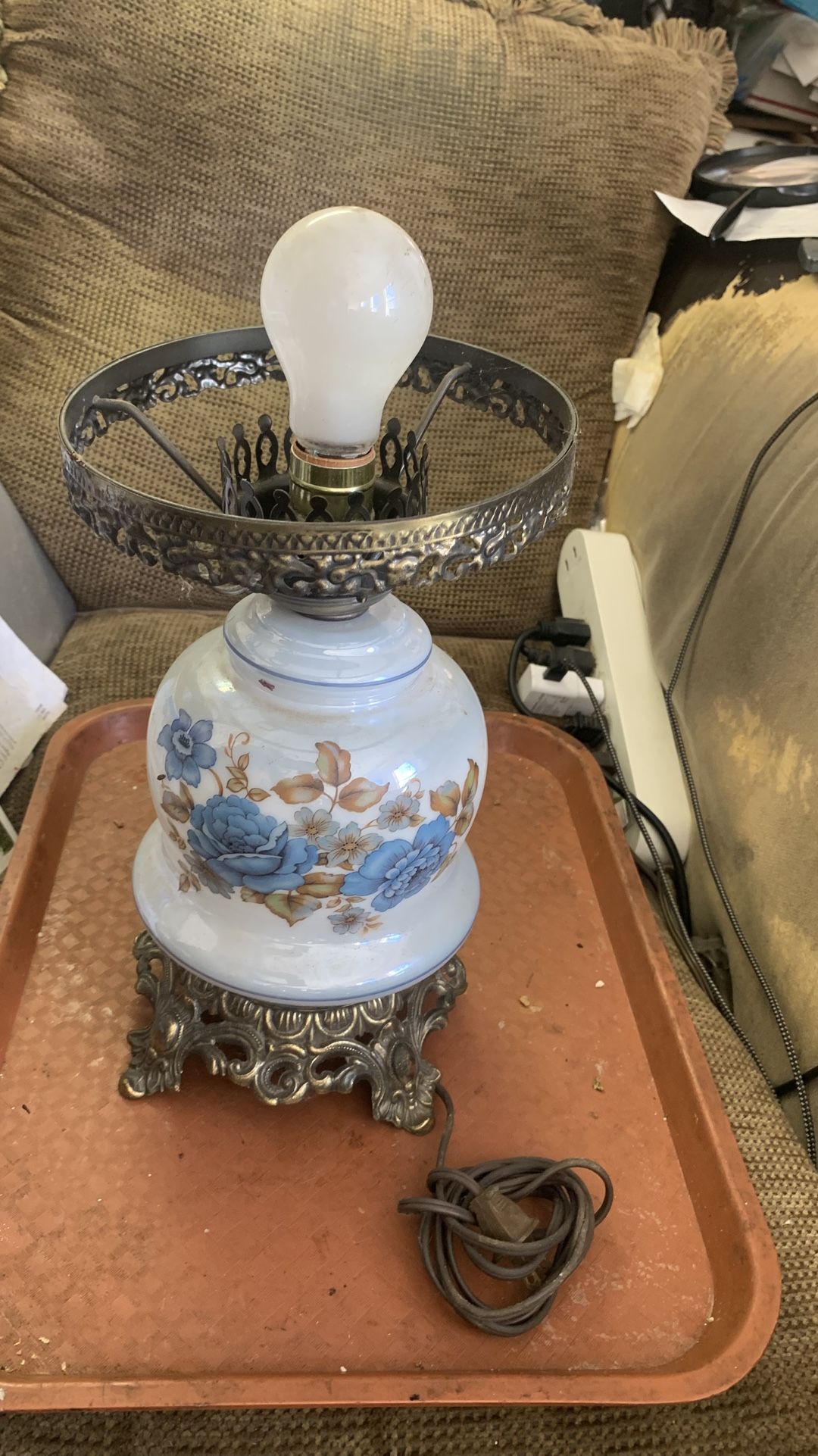 Beautiful Antique Glass With Brass Lamp