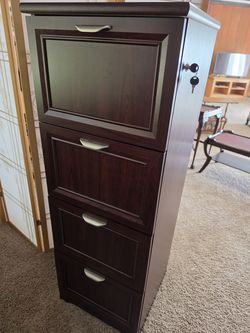 4-Drawer Locking File Cabinet – Dark Cherry Wood Finish