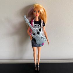 Mattel Barbie Rockstar Guitar Band Shirt Doll Blonde Multicolor Hair Blue Eyes