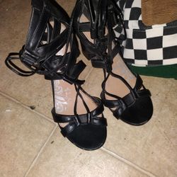 I'm Not Sure What The Brand Is But They're Lace Up Heels About 3 In High Black Leather I Think
