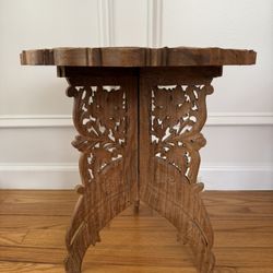 Antique Wooden Table, Maple Leaf Floral Design, Comes Apart For Easy Storage