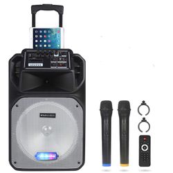 Portable Pa System Speaker Bluetooth Karaoke Machine with 12Inch Subwoofer Sound System with Rechargeable Battery/DJ Lights/AUX/Top Operation Panel