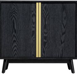 Brand New In The Box - Sango Cortland 2-Door Accent Cabinet, Sleek Black Storage Cabinet with Brass Handles, Adjustable Shelf, Minimalist Mid-Century 