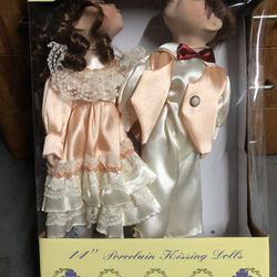 Vintage Victorian Beauty 14” Porcelain Kissing Dolls, $22