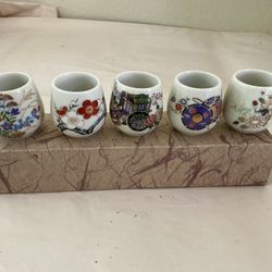 Vintage Japanese Floral Ceramic Sake Cups