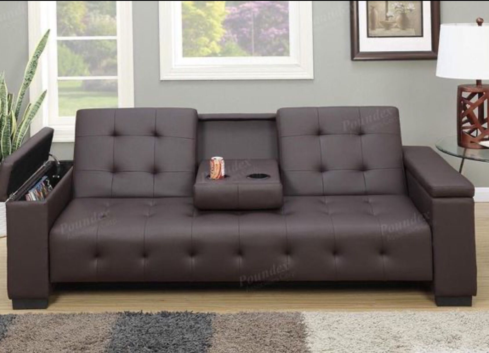 Convertible sofa sleeper with cup holder console