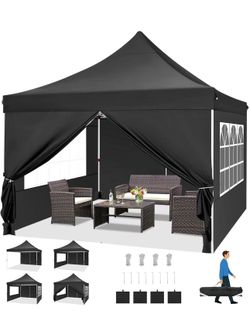COBIZI Canopy 10x10 Pop Up Canopy Tent with 4 Sidewalls, Commercial Party Tent Ez Waterproof Outdoor Instant Gazebo UV 50+ Event Shelter, Garden Tents