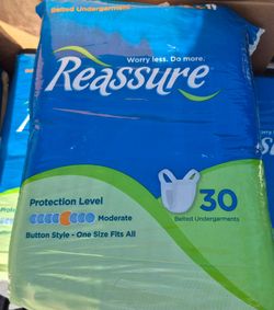6 packs of 30 Reassure Belted Undergarments Unisex One Size fits all Moderate Button Style Disposable Diapers Adult