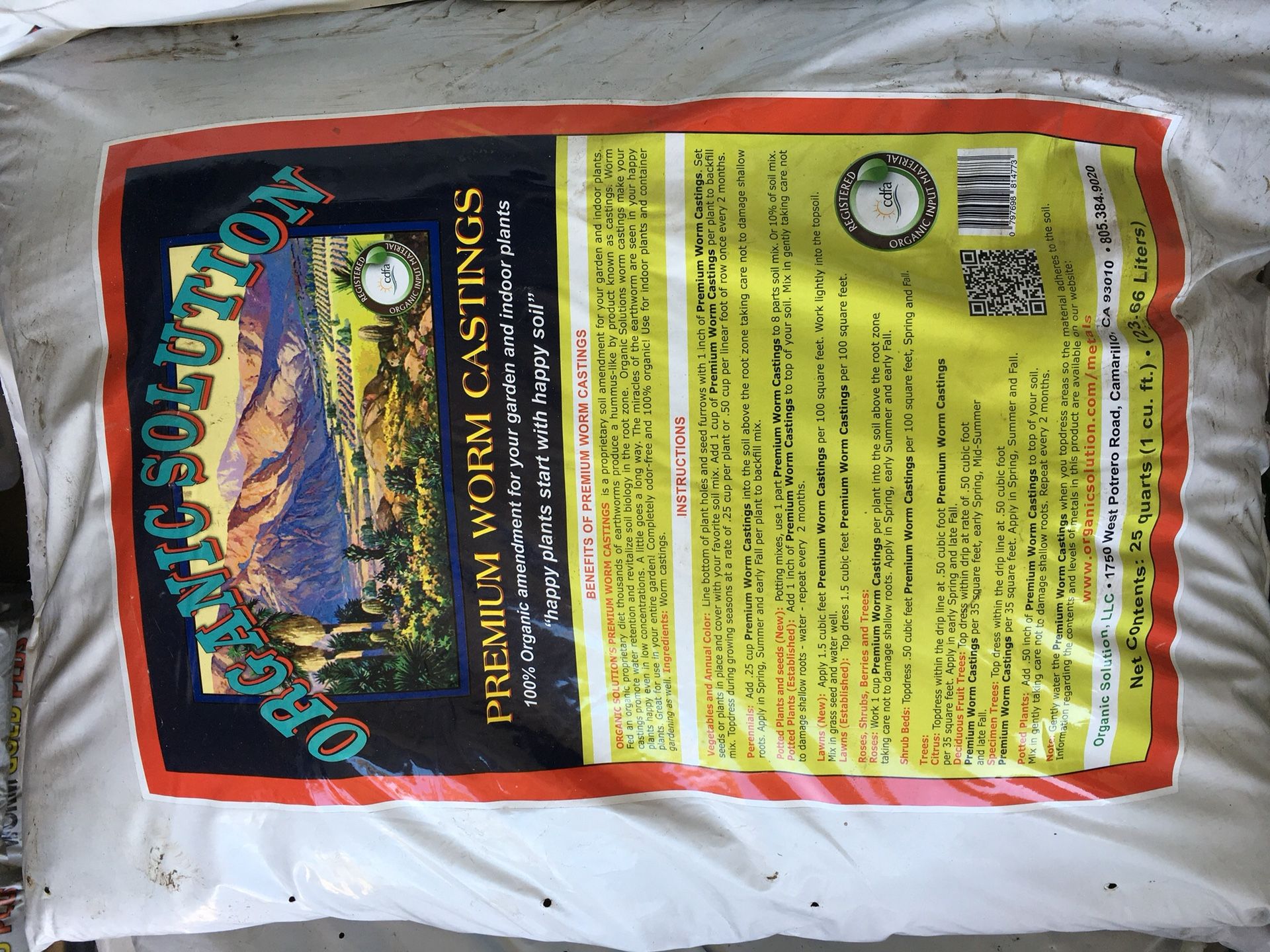Organic Solutions-Premium Worm Castings- 25 quart bags