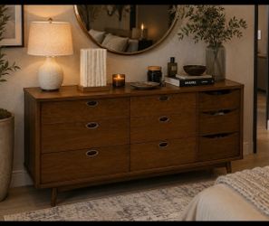 Mainline by Hooker Mid Century Walnut Drawer Lowboy Dresser