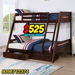 Twin Full Expresso Bunkbed With Ortho Mattress Included 