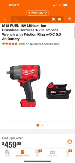 M18 FUEL 18V Lithium-lon Brushless Cordless 1/2 in. Impact Wrench with Friction Ring w/XC 6.0 Ah Battery