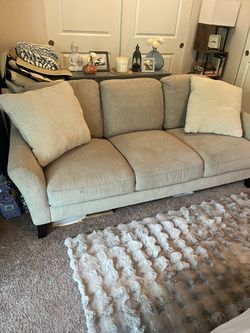 3-Seat Beige Fabric Sofa with Cushions