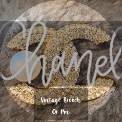 Gold C-C Crystal & Pearl Vintage Brooch Pin