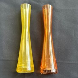 Pair of Amber & Yellow Glass Bud Vases 7.75" Modern Decor