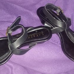 Women's Ralph Lauren Black Leather Wedge Heel Sandals Size 7