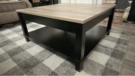Square Wood and Black Coffee Table