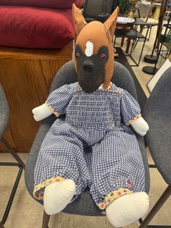 Signed Large Horse Doll in Gingham Outfit