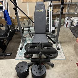 Adjustable Squat Rack & Bench, Olympic Bar, and Weight Sets