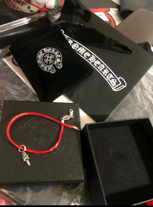 Chrome Heart Bracelet Dagger Pendant Red String.