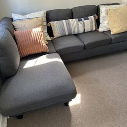 Gently Used- Gray Canvas Chaise Lounge Sofa/Sectional 