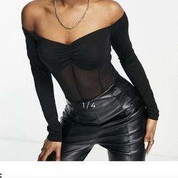 ASOS Black mesh off the shoulder bodysuit