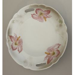Porcelain Plate w/ HIBISCUS FLOWERS. BAVARIAN OREMONT LUSTERWARE
