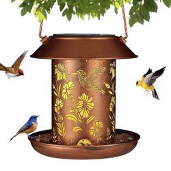 Solar Bird Feeder for Outdoors Hummingbird Solar Lanterns Metal Waterproof Outside Wild Bird Feeders Birthday Gifts for Women Mom Grandma Outdoor Hang