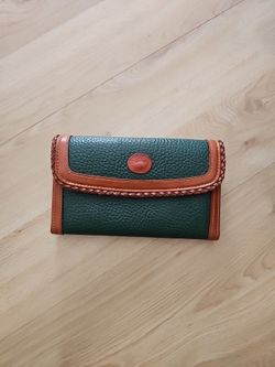 DOONEY & BOURKE Vintage Hunter Green Leather Clutch Trifold Wallet Braid Detail