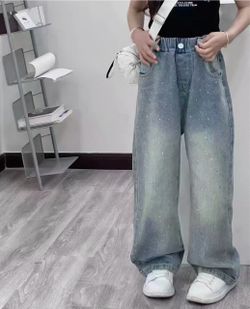 Big girl Wide-Leg Rhinestone Embellished Jeans