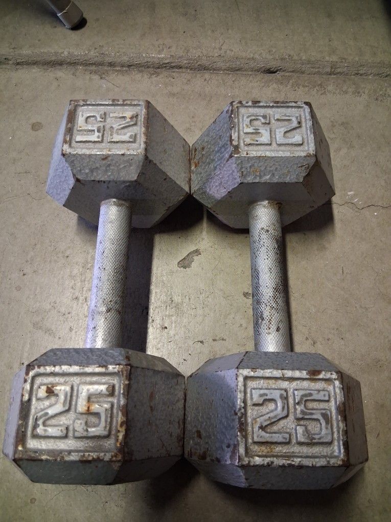 Marcy Cast Iron Pair Hex 25 Pounds Dumbells Weights