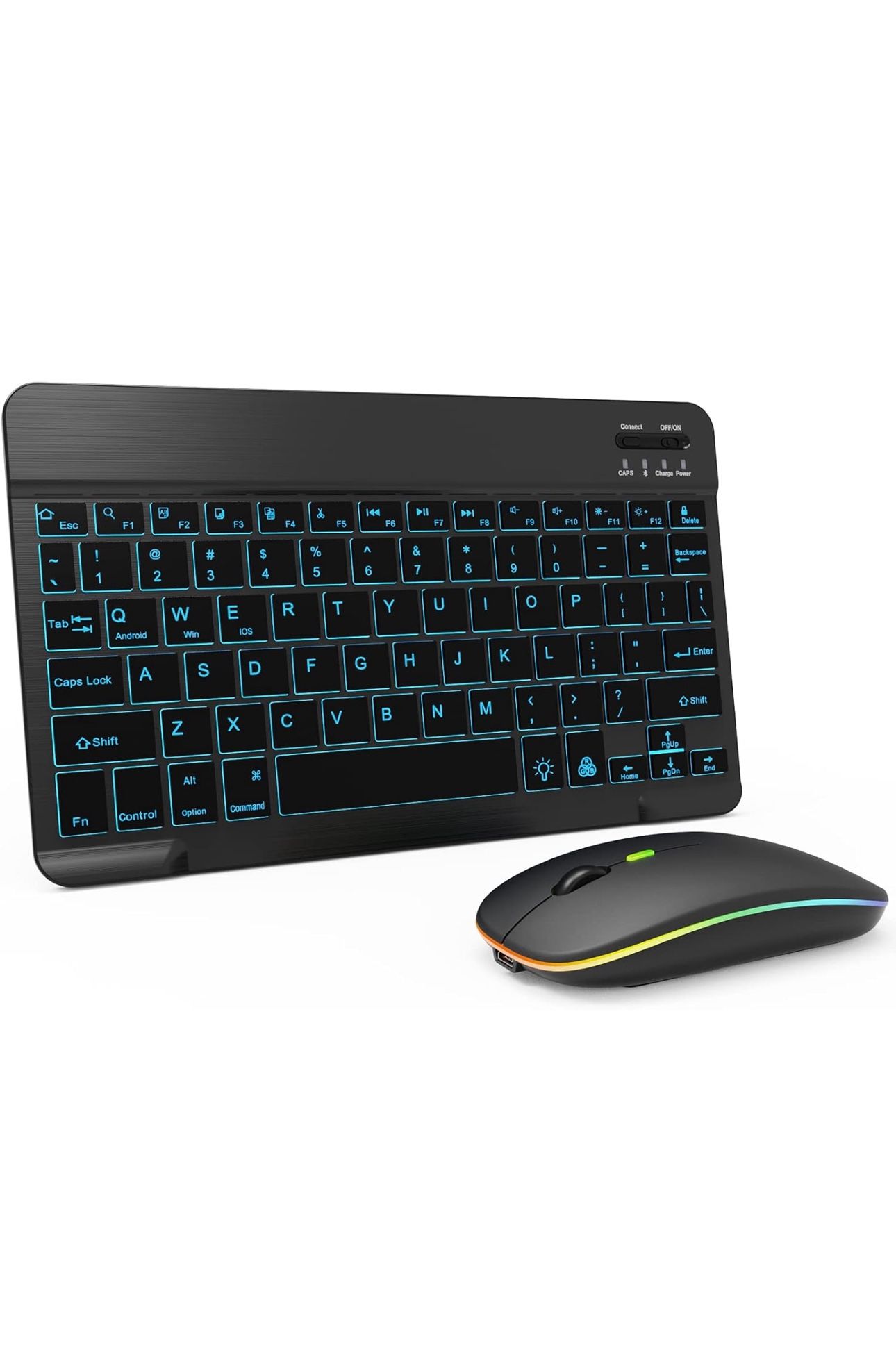 7 Color Backlit Bluetooth Keyboard and Mouse Combo for iPad A16 11th 10th Gen iPad Pro Mini Air iPhone, iPadOS 13 or Later, Slim Rechargeable Android