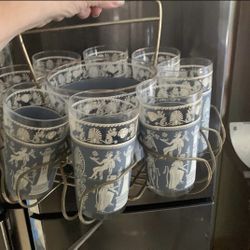 Vintage Jeanette Glass Hellenic Ice Bucket & Glasses