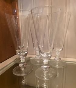 Vintage Clear Crystal Footed Glasses / Tall Mid-Century Stemware - Set of 5