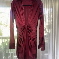 Burgundy Satin Wrap Mini Dress – Date Night Favorite