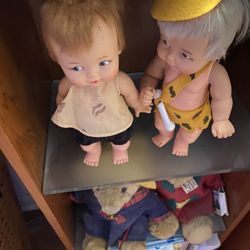 Vintage Hard Plastic Hanna Barbera Flintstones Pebbles and Bamm Bamm Dolls