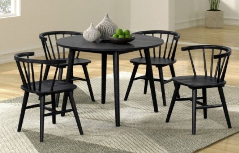 Brand New Black Mid Century Modern Style 5pc Dining Table Set 