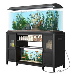 Blotout 55" Heavy Duty Metal Aquarium Stand with Power Outlets, 55-75 Gallon Fish Tank Stand for 2 Fish Tank Accessories Storage, Suit for Turtle Tank