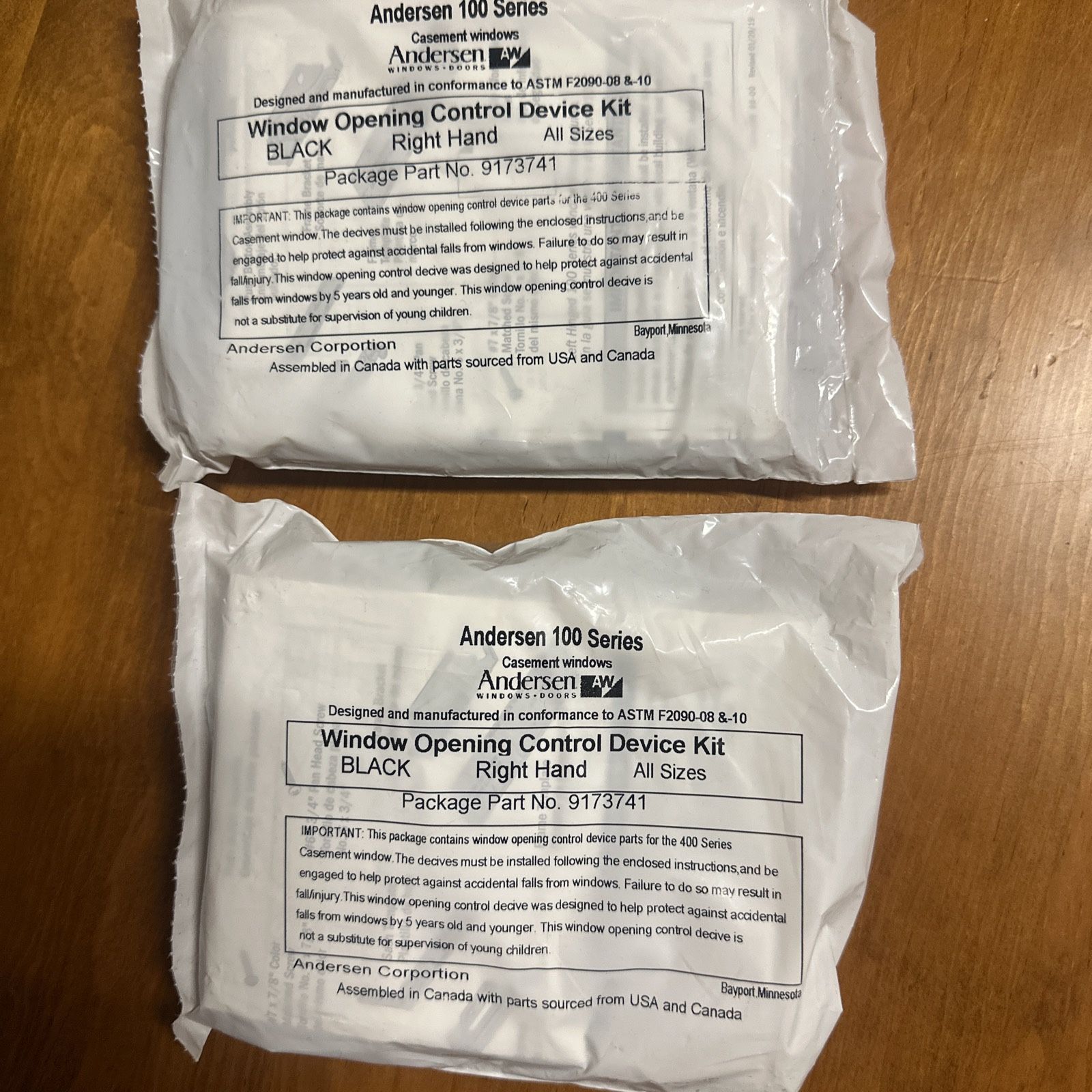 Andersen Window Opening Control Device 100 Series. Right Hand. Lot Of 2 Black part no: (contact info removed)